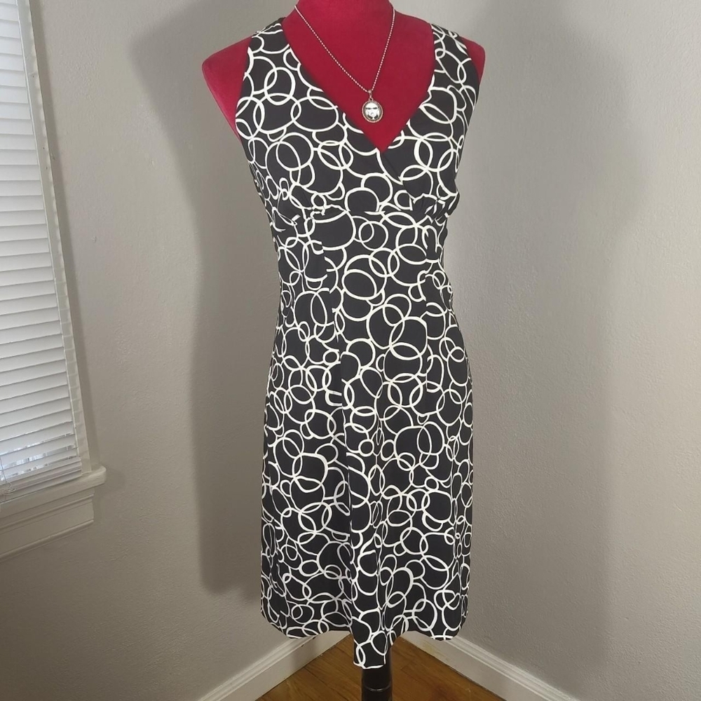 Y2K Abstract Black White Office Siren Halter Dress Connected Apparel Sz 8